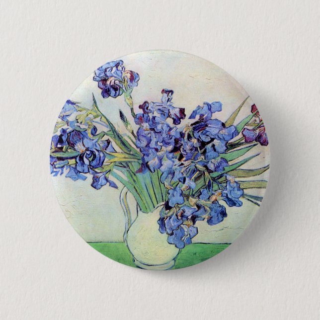 Still Life Vase with Irises by Vincent van Gogh 6 Cm Round Badge (Front)
