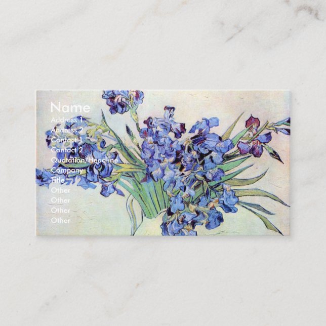 Still Life Vase with Irises by Vincent van Gogh Business Card (Front)