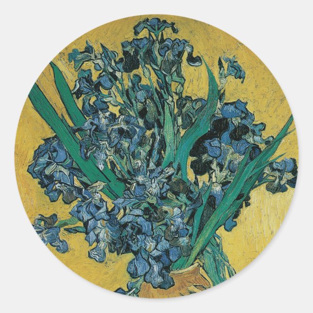 Still Life Vase with Irises by Vincent van Gogh Classic Round Sticker (Front)