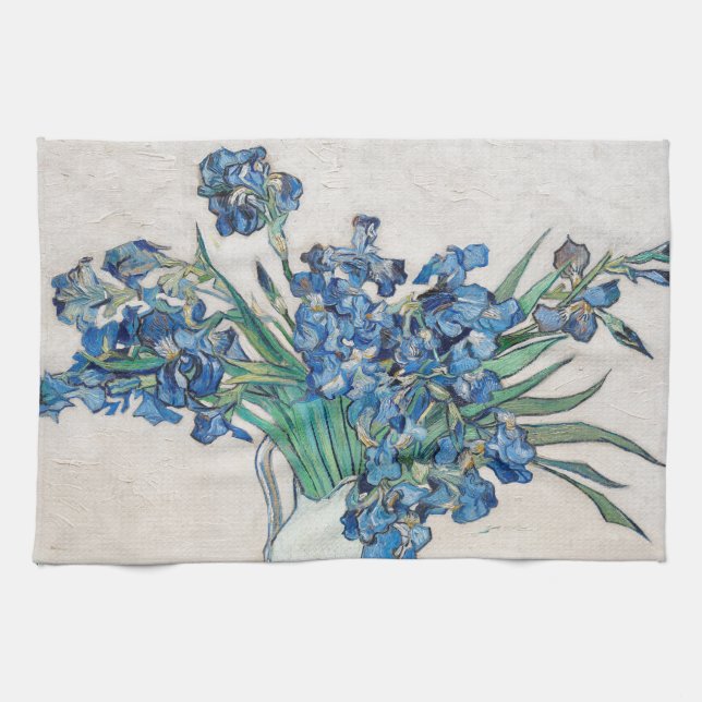 Still Life Vase with Irises by Vincent van Gogh Tea Towel (Horizontal)