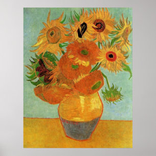 Still life - Vase with Twelve Sunflowers Poster