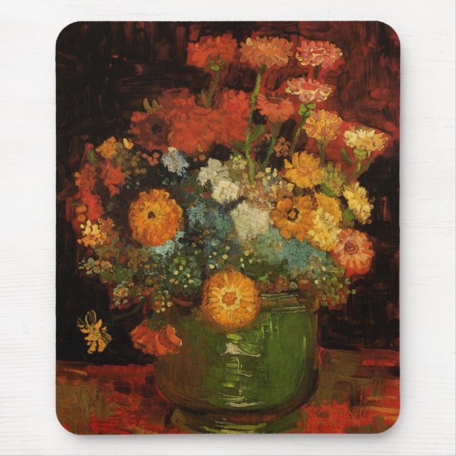 Still Life Vase with Zinnias by Vincent van Gogh Mouse Mat (Front)