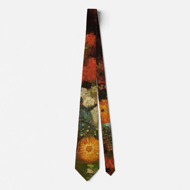 Still Life Vase with Zinnias by Vincent van Gogh Tie (Front)