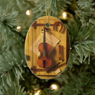 Still Life Violin and Music by William Harnett Ceramic Tree Decoration