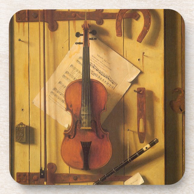 Still Life Violin and Music by William Harnett Coaster (Front)