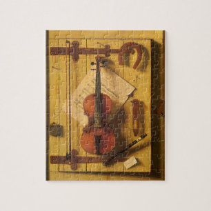 Still Life Violin and Music by William Harnett Jigsaw Puzzle