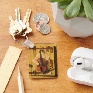 Still Life Violin and Music by William Harnett Key Ring
