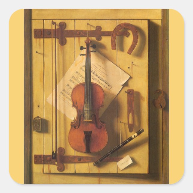 Still Life Violin and Music by William Harnett Square Sticker (Front)