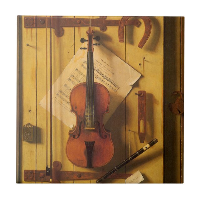 Still Life Violin and Music by William Harnett Tile (Front)