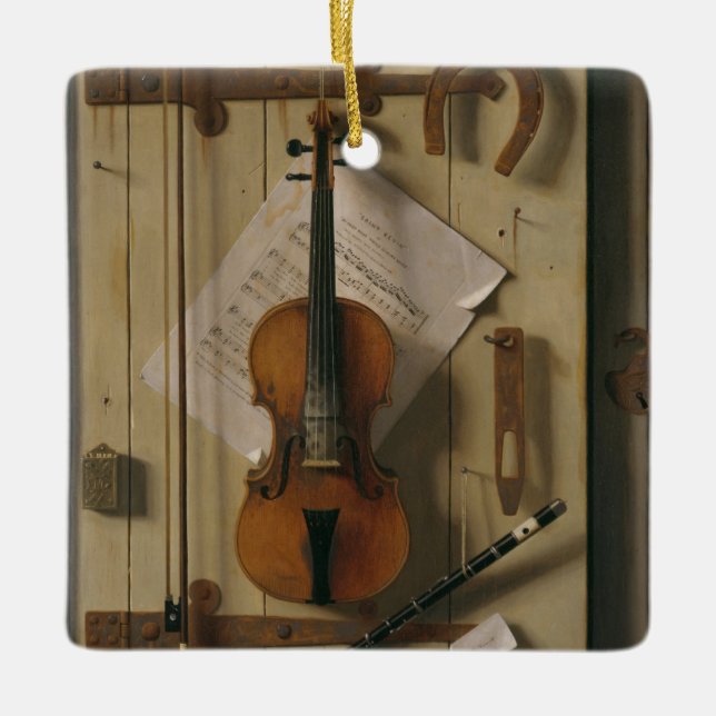 Still Life, Violin and Music Ceramic Ornament (Front)