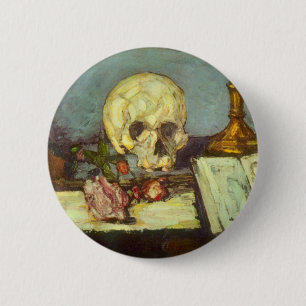 Still Life w Skull, Candle, Book By Paul Cezanne 6 Cm Round Badge