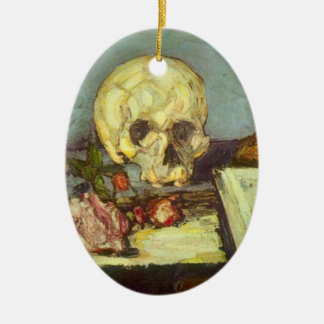 Still Life w Skull, Candle, Book By Paul Cezanne Ceramic Tree Decoration