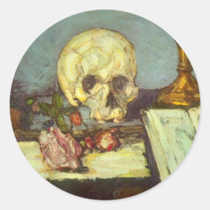 Still Life w Skull, Candle, Book By Paul Cezanne Classic Round Sticker