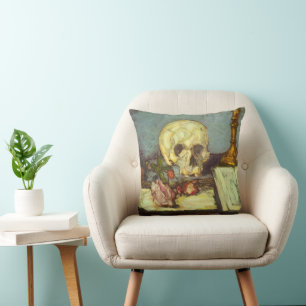 Still Life w Skull, Candle, Book By Paul Cezanne Cushion