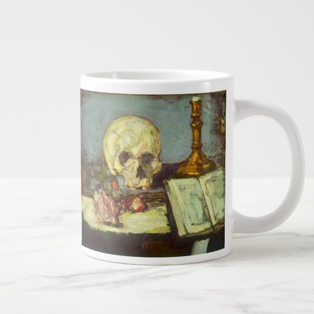Still Life w Skull, Candle, Book By Paul Cezanne Large Coffee Mug (Right)