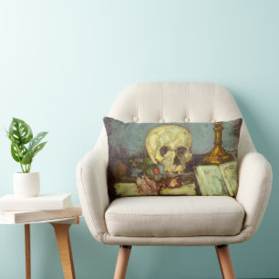 Still Life w Skull, Candle, Book By Paul Cezanne Lumbar Cushion
