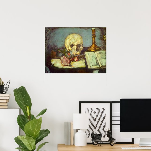 Still Life w Skull, Candle, Book By Paul Cezanne Poster (Home Office)
