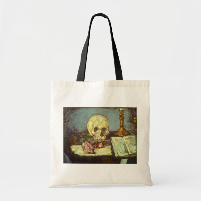 Still Life w Skull, Candle, Book By Paul Cezanne Tote Bag (Front)