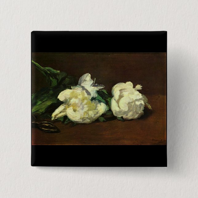 Still life, White Peony by Edouard Manet 15 Cm Square Badge (Front)