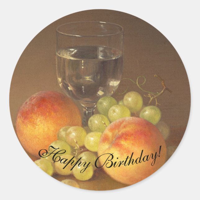 Still Life, Wineglass, Two Peaches, Fruit and Wine Classic Round Sticker (Front)