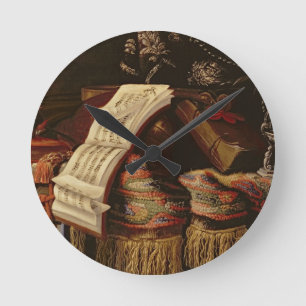 Still Life with a Book of Sheet Music Round Clock
