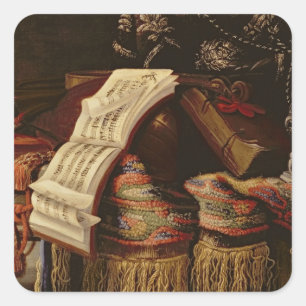 Still Life with a Book of Sheet Music Square Sticker