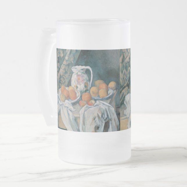 Still Life with a Curtain by Paul Cezanne Frosted Glass Beer Mug (Front Left)