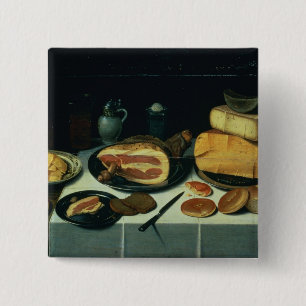 Still Life with a Ham (oil on panel) 15 Cm Square Badge
