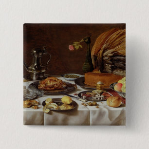 Still Life with a Peacock Pie, 1627 15 Cm Square Badge