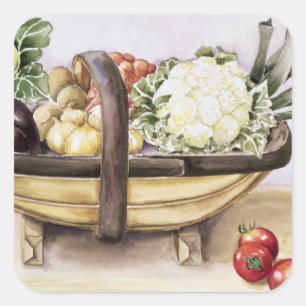 Still life with a trug of vegetables 1996 square sticker