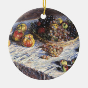 Still Life with Apples and Grapes by Claude Monet Ceramic Tree Decoration