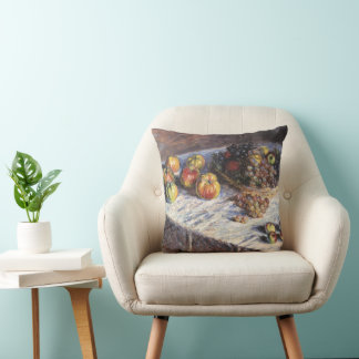 Still Life with Apples and Grapes by Claude Monet Cushion