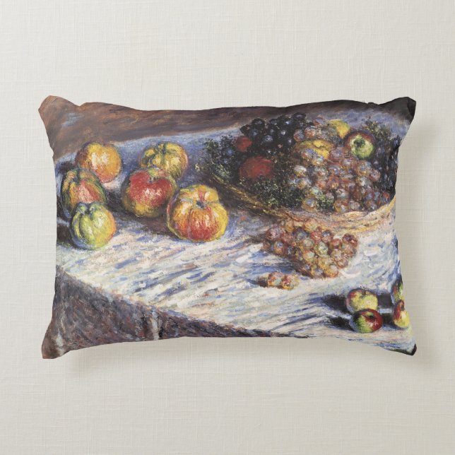 Still Life with Apples and Grapes by Claude Monet Decorative Cushion (Front)