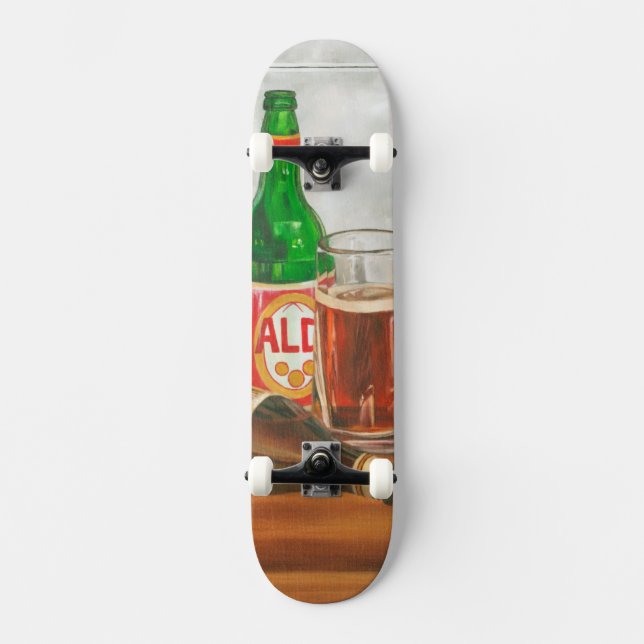 Still Life with Beer by Jennifer Goldberger Skateboard (Front)