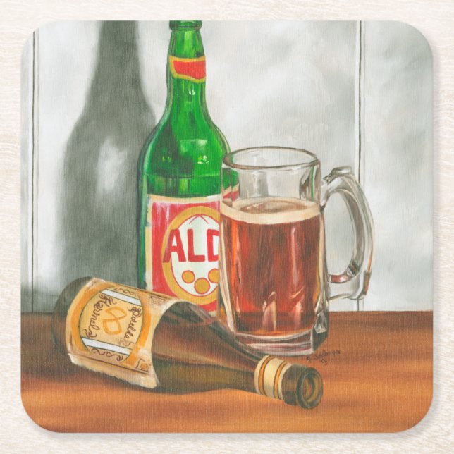 Still Life with Beer by Jennifer Goldberger Square Paper Coaster (Front)
