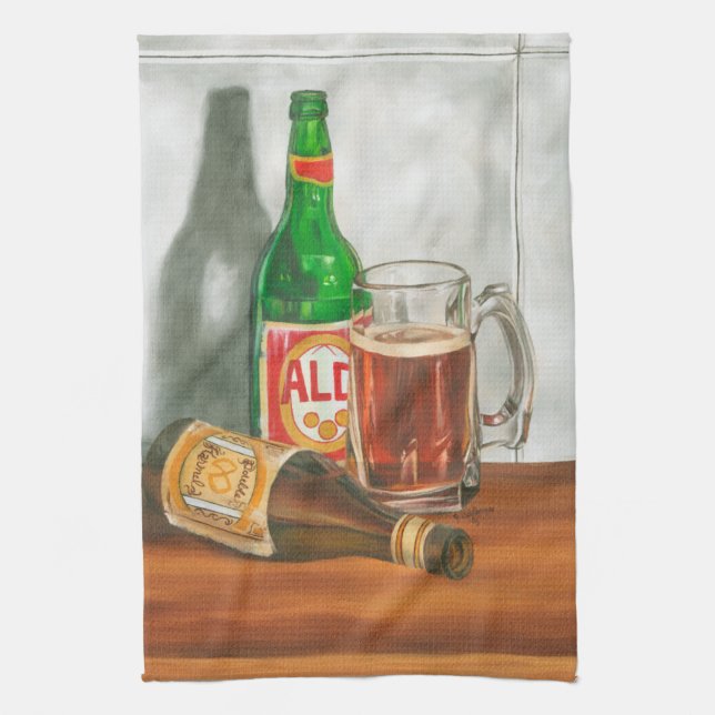 Still Life with Beer by Jennifer Goldberger Tea Towel (Vertical)