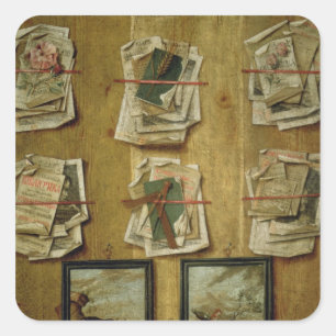 Still Life with Book Sheets and Pictures, 1783 Square Sticker