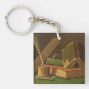 Still life with books and ink well key ring