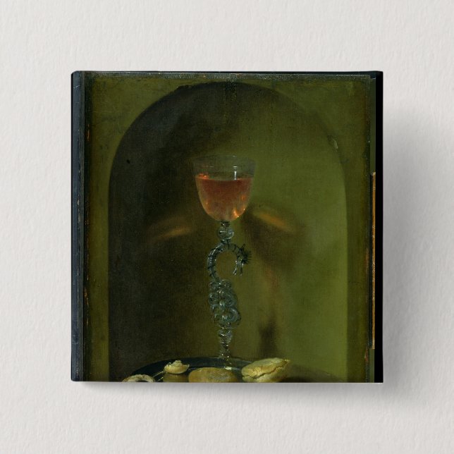 Still Life with Bread and Wine Glass 15 Cm Square Badge (Front)