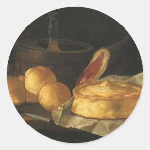 Still Life with Bread Tart and Ham, Giuseppe Recco Classic Round Sticker