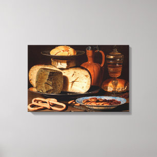 Still Life with Cheeses, Almonds and Pretzels Canvas Print