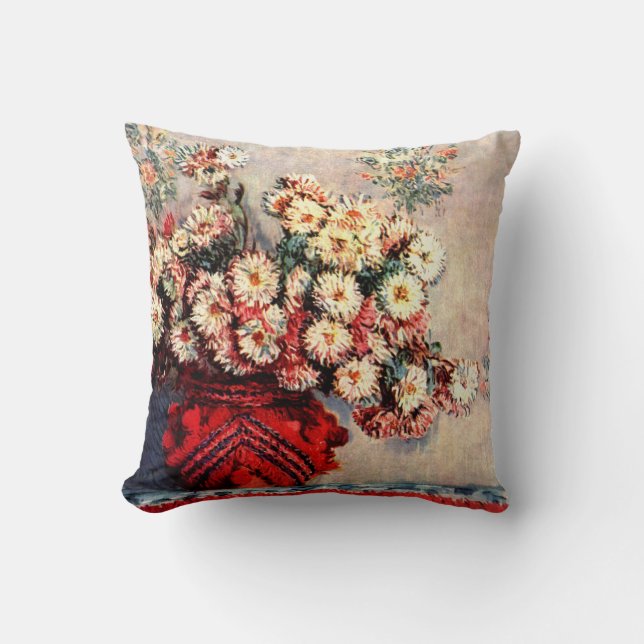 Still life with Chrysanthemums by Claude Monet Cushion (Front)
