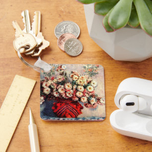 Still life with Chrysanthemums by Claude Monet Key Ring