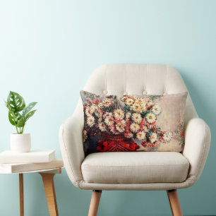 Still life with Chrysanthemums by Claude Monet Lumbar Cushion