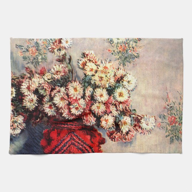 Still life with Chrysanthemums by Claude Monet Tea Towel (Horizontal)