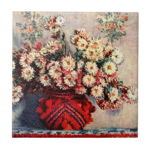 Still life with Chrysanthemums by Claude Monet Tile