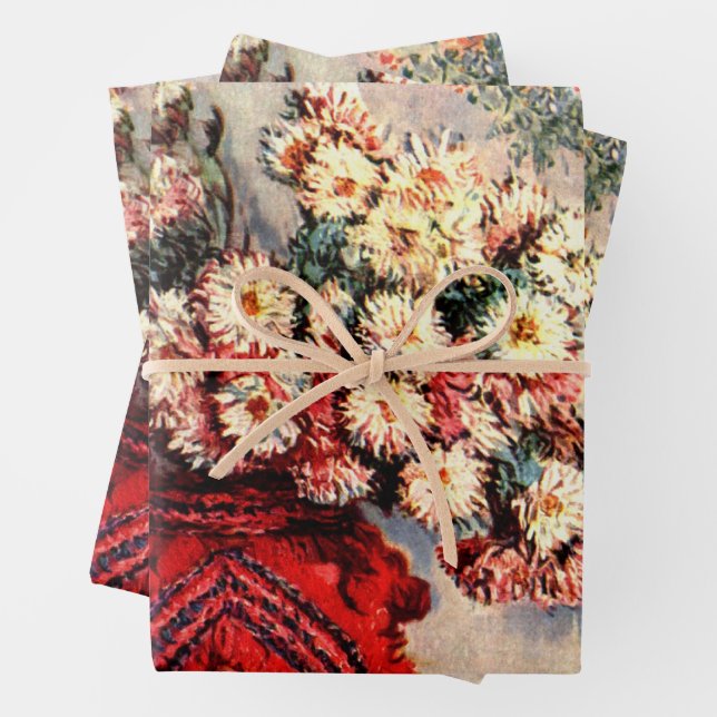Still life with Chrysanthemums by Claude Monet Wrapping Paper Sheet (In situ)