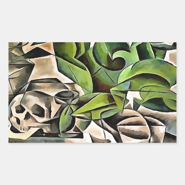 Still life with Cranium Geometric Vanitas Art Rectangular Sticker (Front)