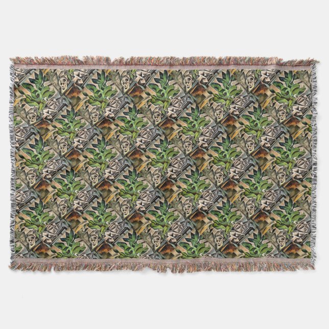 Still life with Cranium Geometric Vanitas Art Throw Blanket (Front)