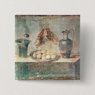Still life with eggs and thrushes 15 cm square badge